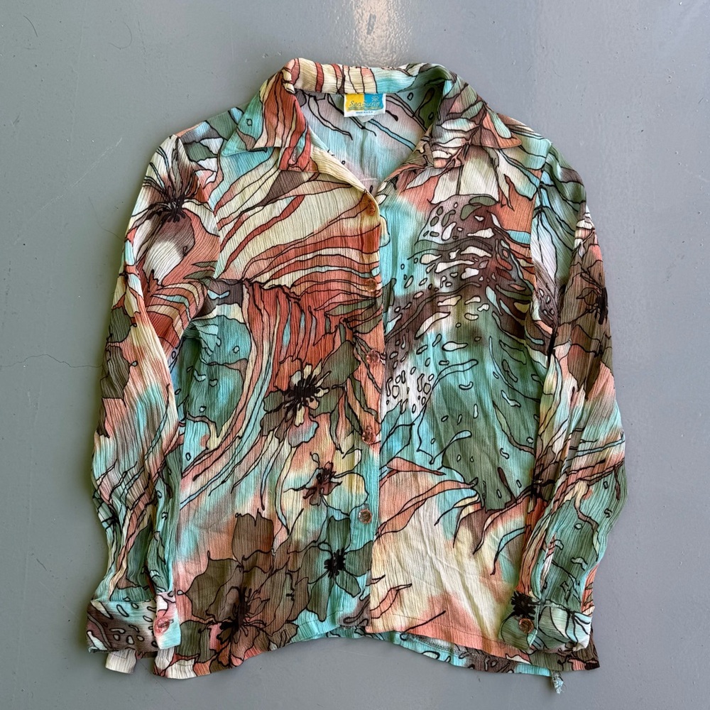 Tropical Floral Women's Blouse made in USA size Small